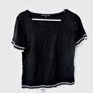 Black Short Sleeve Shirt White Detail Scoop Neck